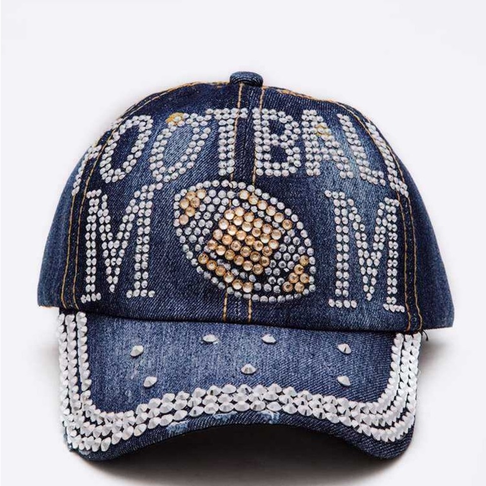 Denim Blue Rhinestone Football Mall Baseball Cap